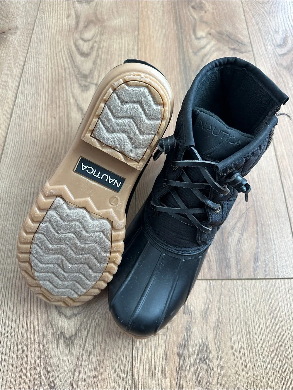 Nautica Black Waterproof Lace-Up Duck Boots